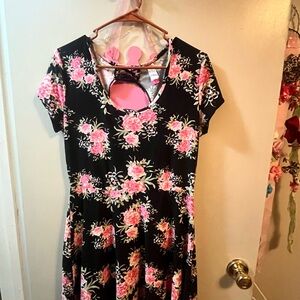 No Boundaries Black and Pink Floral Midi Dress